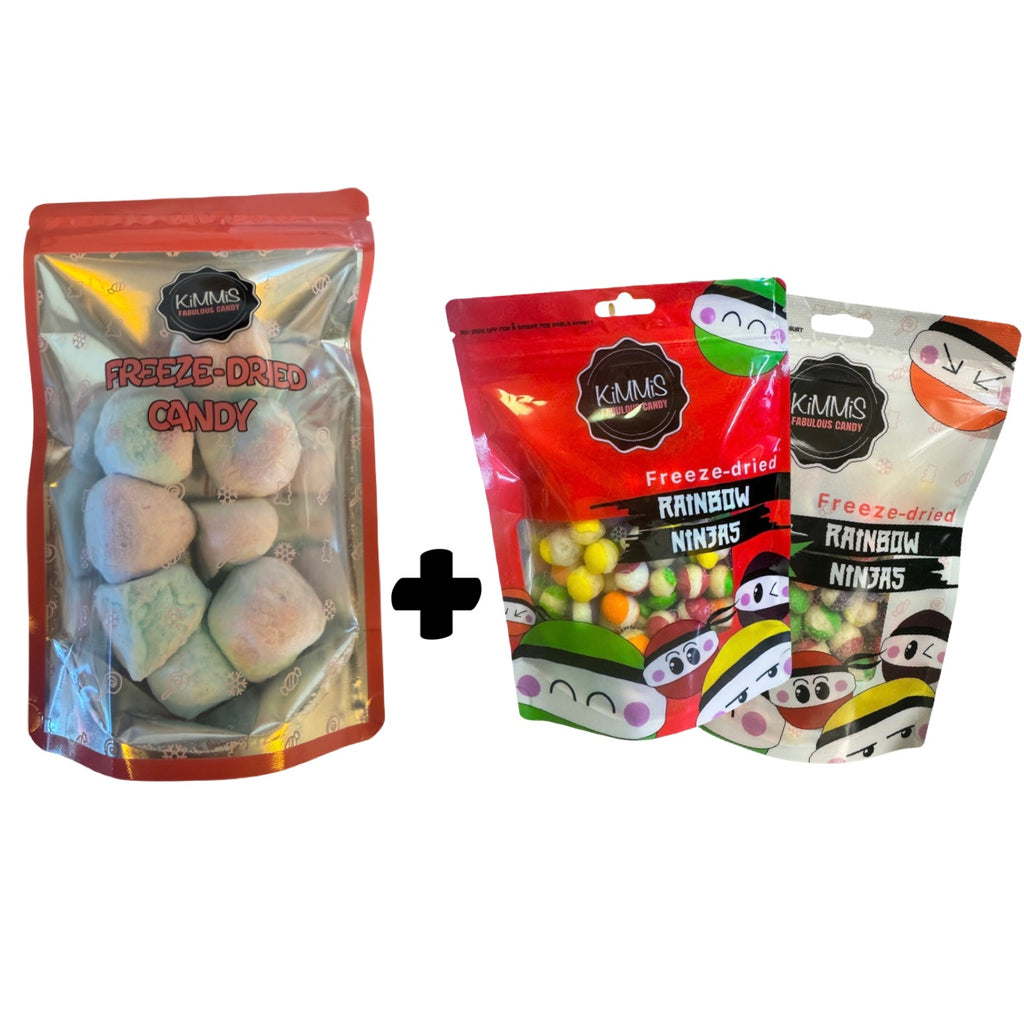 BUNDLE 1 stk Frysetørket FIZZY BALL og 2 stk Rainbow Ninjas