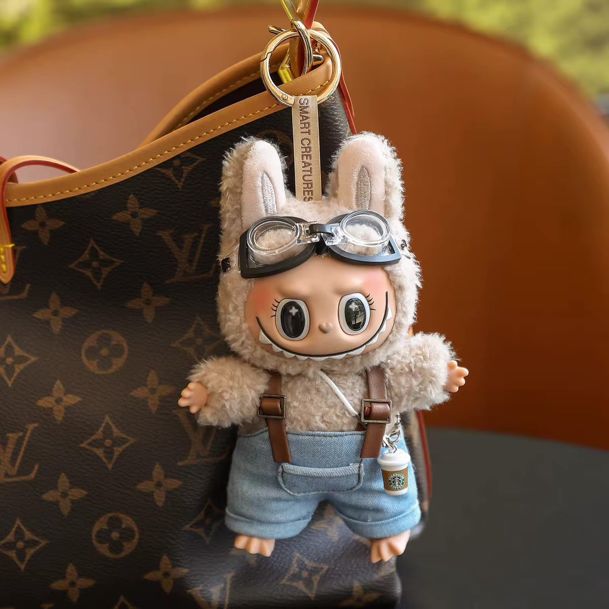 Denim suspenders suit