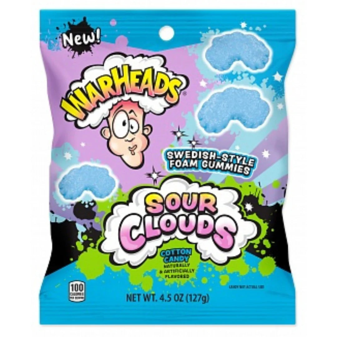 WARHEADS SOUR CLOUDS PEG BAG COTTON CANDY 127g