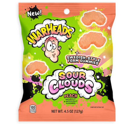 WARHEADS SOUR CLOUDS PEG BAG PEACH 127g