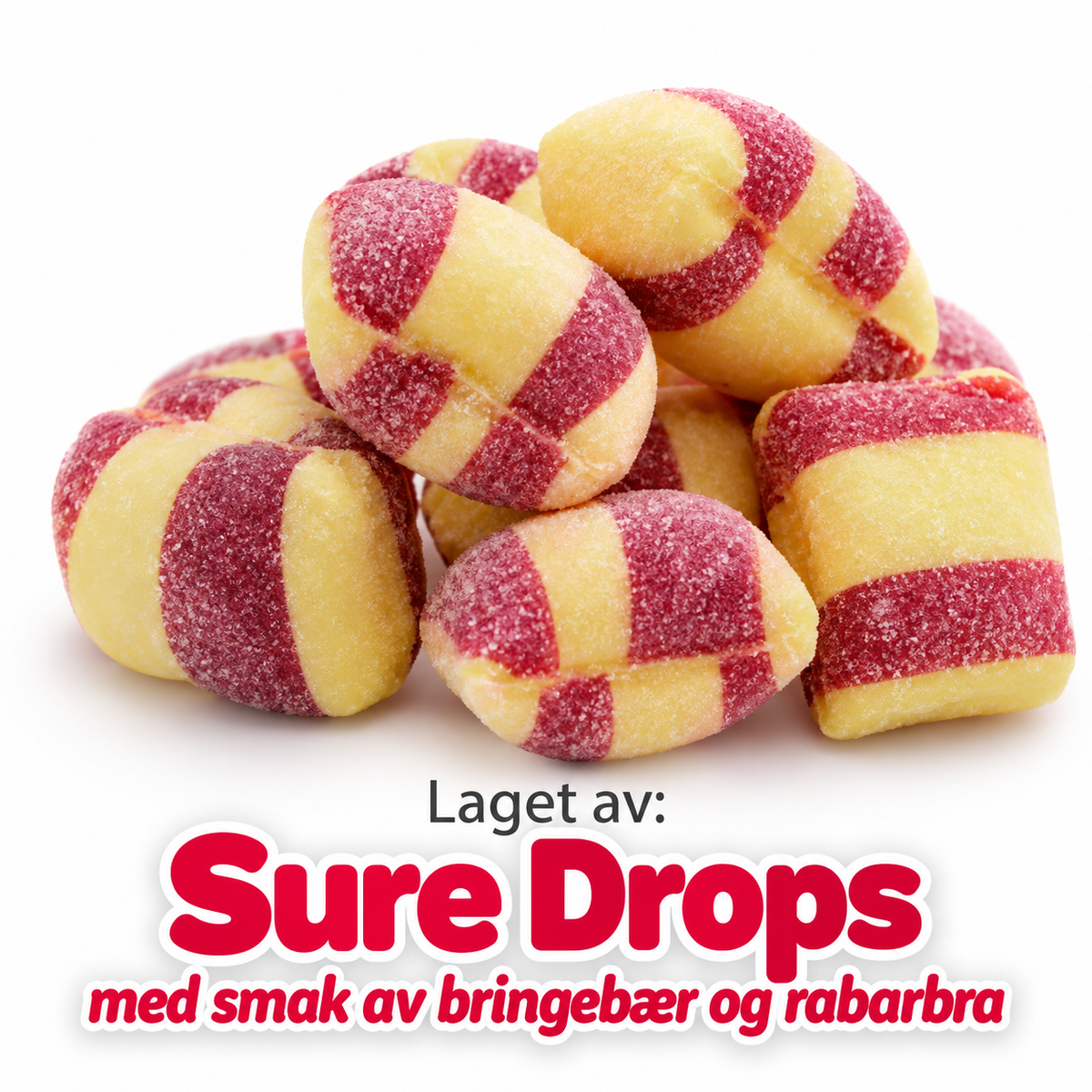 Frysetørkede drops med sur bringebær og rabarbra